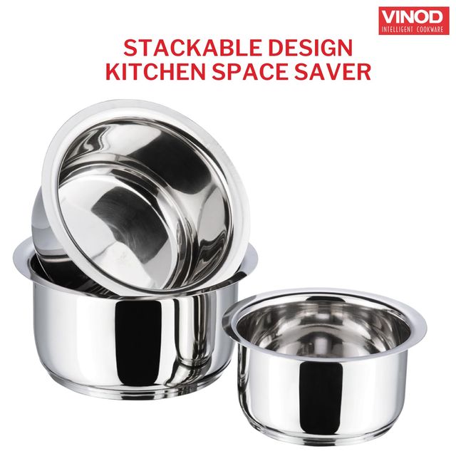 Vinod 3Pc Tope Set 1 L, 1.4 L & 1.8 L With Lid (Induction Friendly)