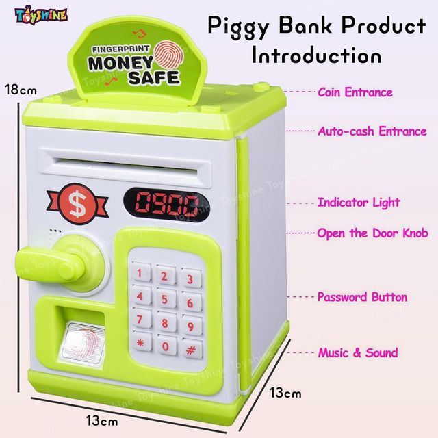 Toyshine Fingerprint Sensor Piggy Bank with Electronic Lock - Assorted