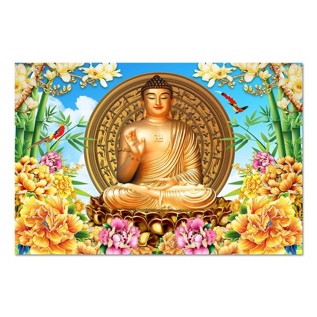 Paper Plane Design Lord Buddha Religious Wall Poster For Living Room Size | 12 x 18 inch | D7