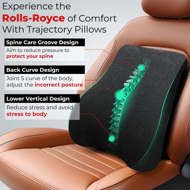 Trajectory Orthopedic Lumbar Support Pillow for Chair & Car - Memory Foam for Back Pain Relief