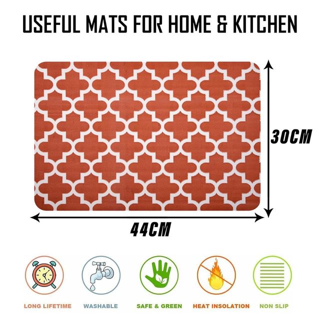Kuber Industries PVC 6 Piece Set Placemat | Anti-Slip Table Mat Set | Hexagon Design | Red