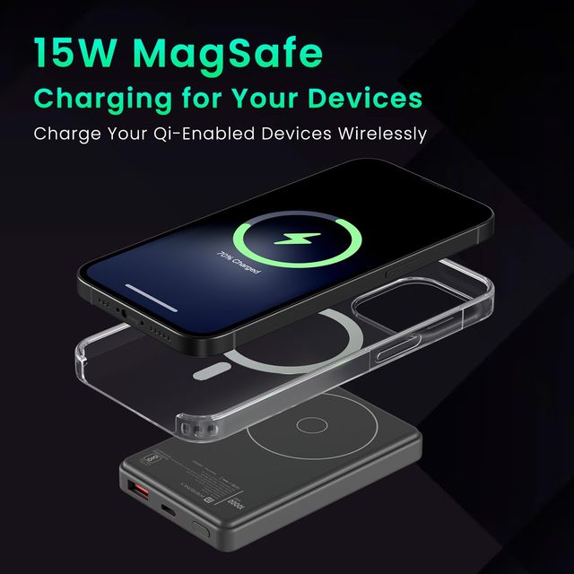 Portronics Luxcell Wireless Mini 10k 10000mAh 15W Magnetic Wireless Fast Charging Power Bank -Black