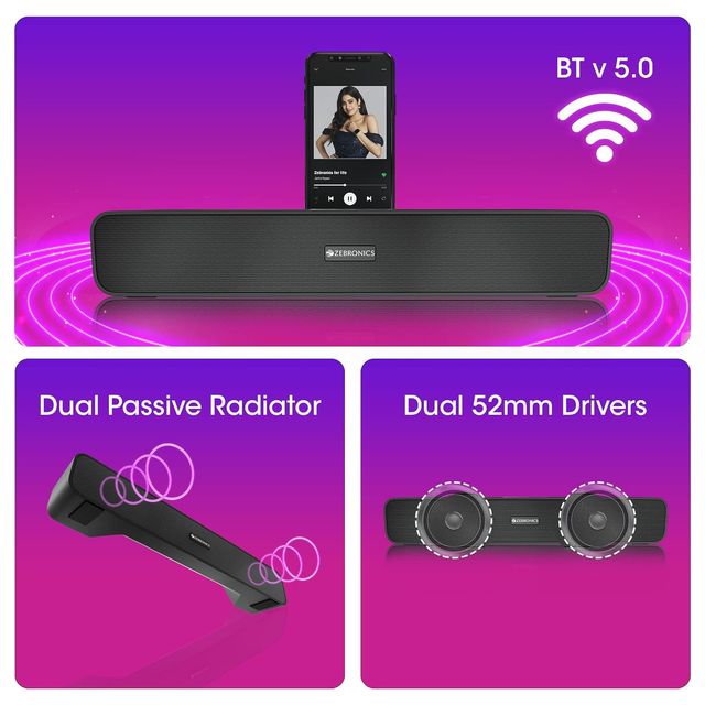 Zebronics Astra 20 BT 5.0, 10W RMS Output, TWS, 10H Backup, Built in Rechargeable Battery FM Radio