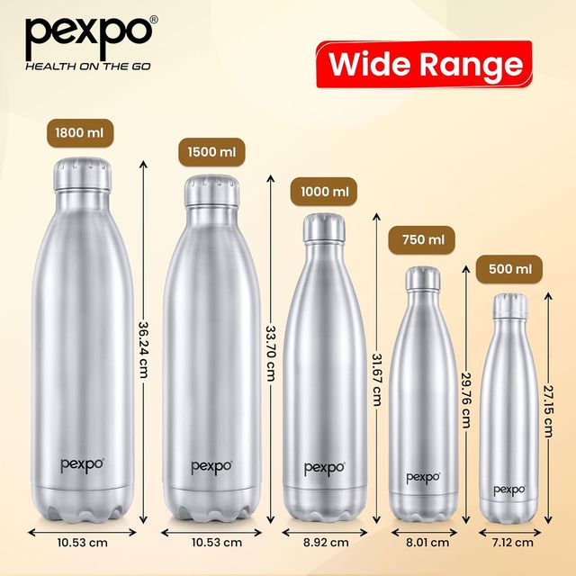 Pexpo Electro 24 Hrs Hot & Cold Isi Certified Flask Stainless Steel Water Bottle - 1000 ml | Silver