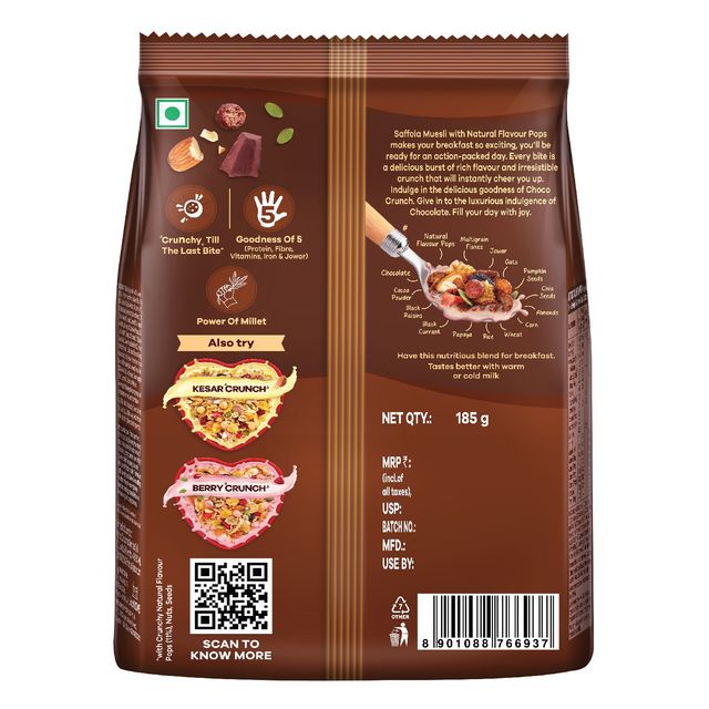 Saffola Muesli Choco Crunch With Flavour Pops 15 In 1 Fruit And Nuts