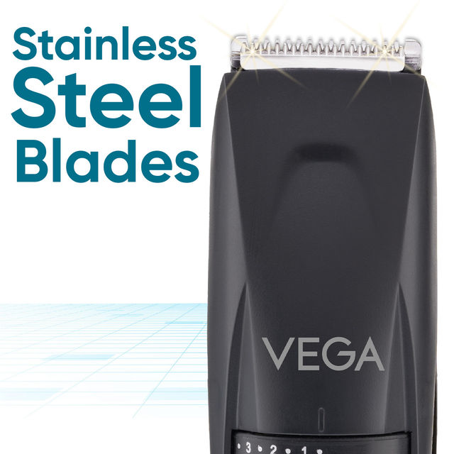 VEGA Trimmer For Men with 90 Mins Runtime Stainless Steel Blades, Black (Power Lite, VHTH-38)