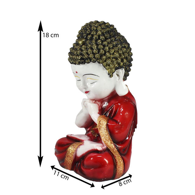 eCraftIndia Charming Red and White Resin Little Monk Buddha Statue