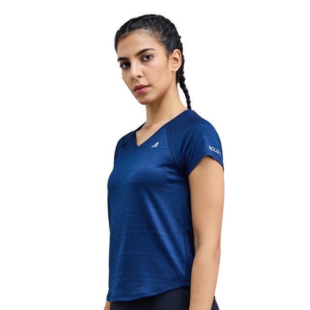Boldfit Women's Gym T-shirt V Neck Quick Dry Active Wear Anti Odor | Navy - XXL