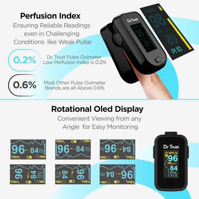 Dr. Trust Signature FingerTip with AUDIO VISUAL ALARM water resistant(Black)Pulse Oximeter