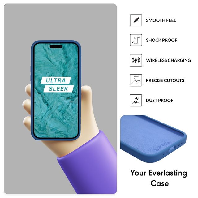 Sprig Designer Back Cover for Apple Iphone 15 Liquid Silicone Shock Proof | Navy Blue | MagSafe Compatible
