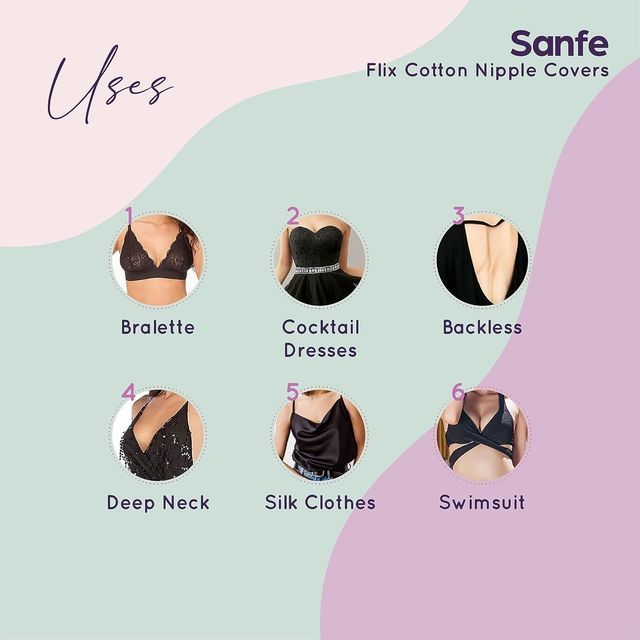 Sanfe Flix Cotton Nipple Covers 10 Breathable Nipple Pasties No Show Bra For Women Disposable White