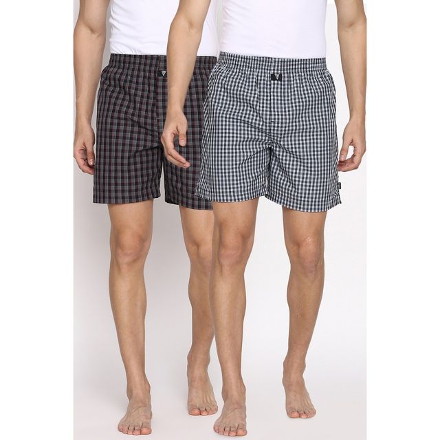 Van Heusen Apparel Men Combed Cotton Assorted Checkered Boxer Shorts | XXL | Pack Of 2