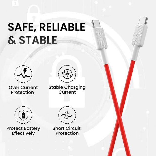 Portronics Konnect Link C Square 100W Type C to C Fast Charging PD Cable | 480Mbps Data - Red