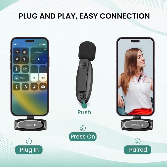 Portronics Wireless Microphone with type C Receiver(Black)