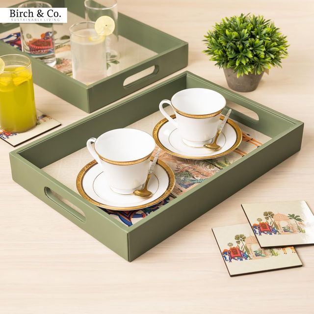 Birch & Co. Serving Tray - Royal Gaja With Four Free Matching Coasters