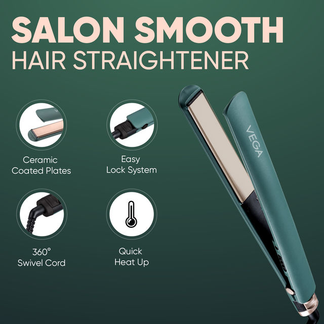 VEGA Salon Smooth Hair Straightener For Women With Ceramic Coated Plates Green (Vhsh-42)