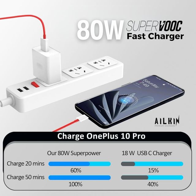 Ailkin 80W DASH | WRAP | SUPERVOOC Fast Charging Adapter Charging with Usb to Type C