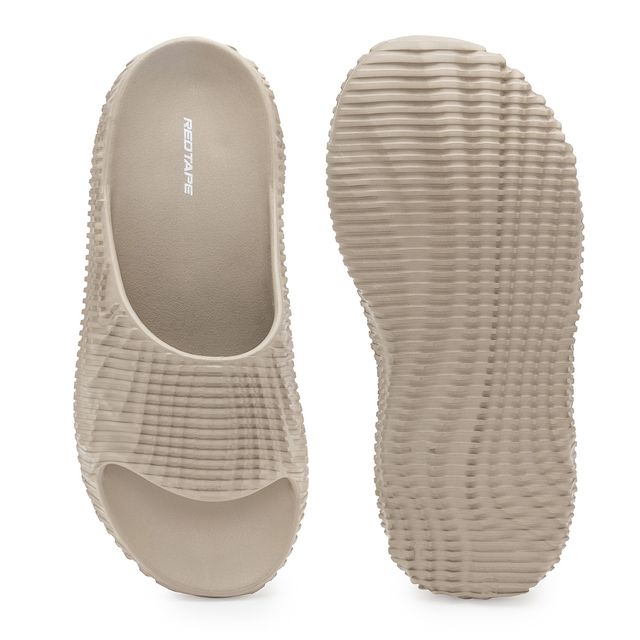 Red Tape Casual Sliders For Men | Relaxing Slip-On Support | Beige | Size 8