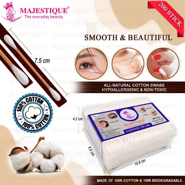 Majestique 200Pcs Paper Cotton Swabs FC70 Makeup Applicator
