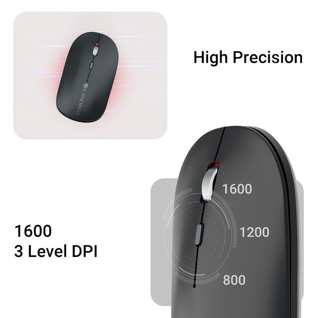 Zebronics Poise Rechargeable Wireless Mouse | Metallic Black