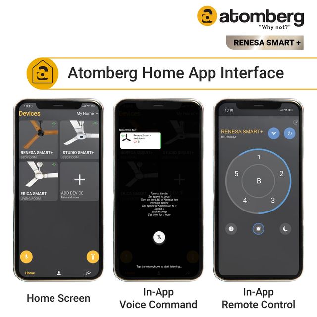 Atomberg Renesa Smart+ BLDC Ceiling Fan,1200mm,IoT & Remote Control,LED Indicators,Pearl White