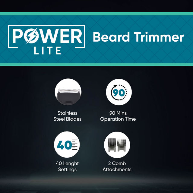 VEGA Trimmer For Men with 90 Mins Runtime Stainless Steel Blades, Black (Power Lite, VHTH-38)