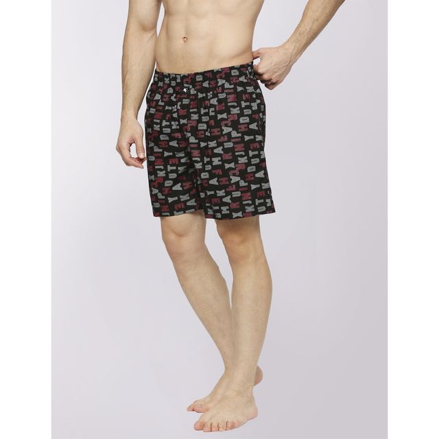 Frenchie Men s Printed Cotton Boxer Shorts | Alphabetic Black | M