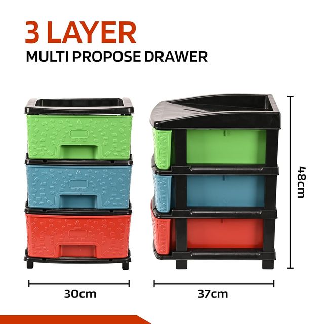 Kuber Industries 3-Tier Multipurpose Plastic Drawers Storage Organizer Rack | Multicolor