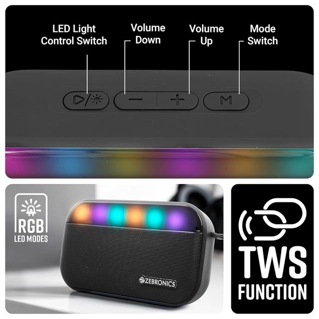 Zebronics County 7 BT Speaker | 8 W | 15 Hours Playback | Passive Radiator | Black