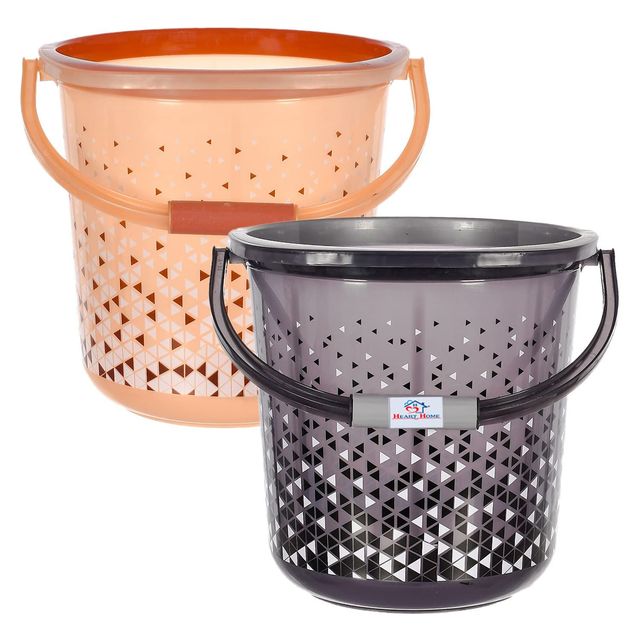 Kuber Industries Plastic Triangle Print Bucket with Handle | 18 L | Pack of 2 (Black & Brown)