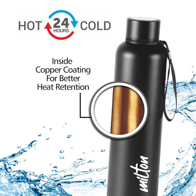 Milton Aura Thermosteel Bottle - 1.05 L | Black | 24 Hours Hot And Cold