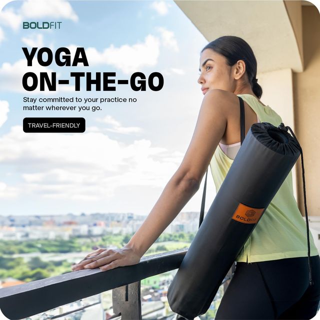 Boldfit Yoga Mat Cover Bag Black For Carrying Exercise Polyester Yoga Mat 