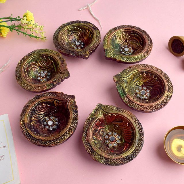 Satvik Designer Multicolor Clay Diya