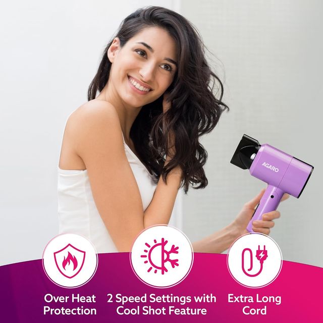 Agaro Hair Dryer 1100 Watts, 2 Heat Speed And Cool Mode, Foldable (Compact In Size)