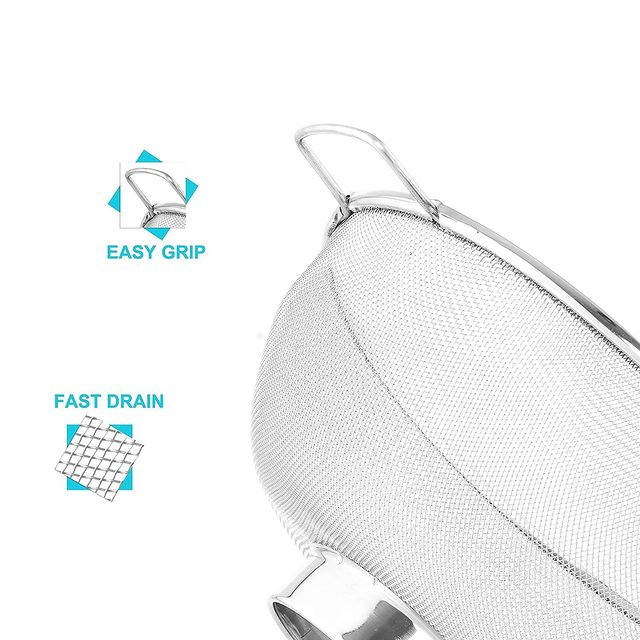 Kuber Industries Small Stainless Steel Colander Strainer with Handle | 20x20x8 CM | Silver