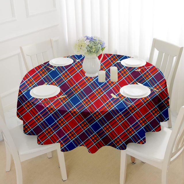 Lushomes Table Cover - Red Checks | Round 6 Seater Dining | 72 inch Round | 6 ft Round