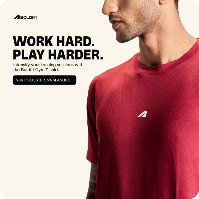 Boldfit Men's Gym T-shirt Round Neck Training | Red - M