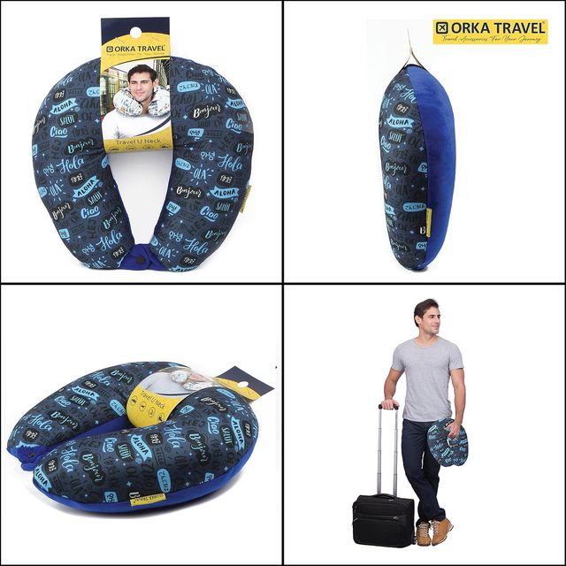 ORKA Unisex Printed Spandex Neck Pillow | Blue - One Size