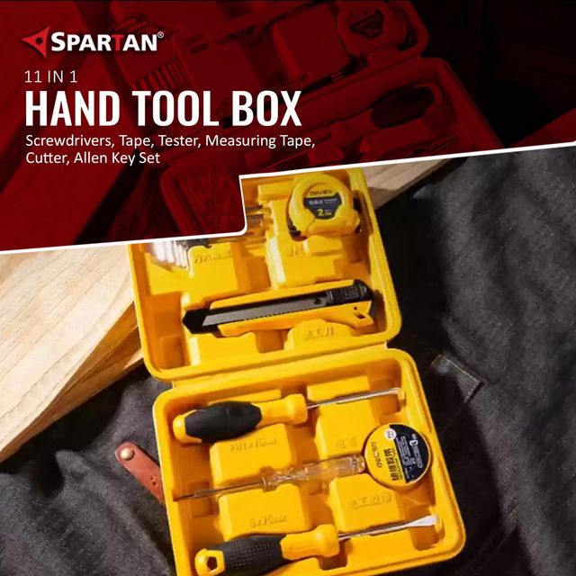 Spartan 11 In 1 Hand Tool Box | Screwdrivers, Tape, Tester, Measuring Tape, Cutter, Allen Key Set
