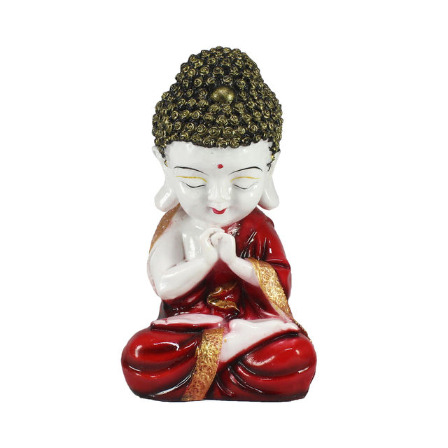 eCraftIndia Charming Red and White Resin Little Monk Buddha Statue