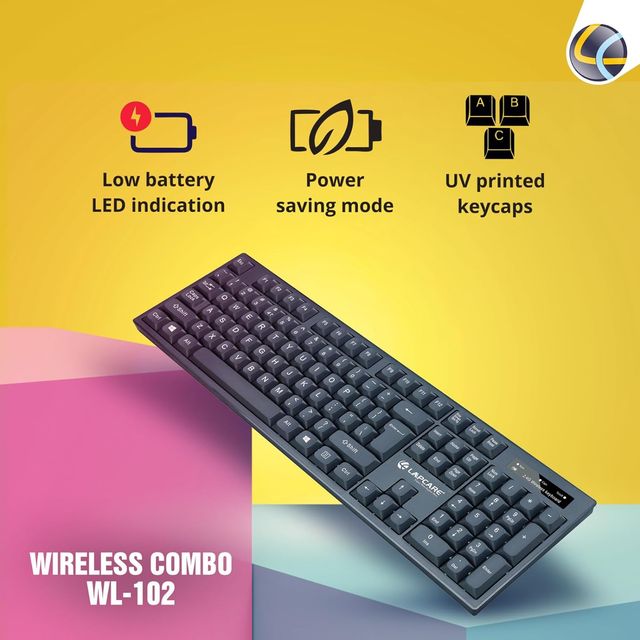 Lapcare Wl-102 Wireless Keyboard & High Precision Mouse 2.4Ghz Wireless With Nano Receiver Black