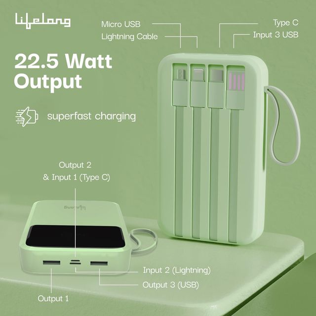 Lifelong ZenCharge 10000 mAh 22.5 W Compact Pocket Size Power Bank with 6 Input/Output Port
