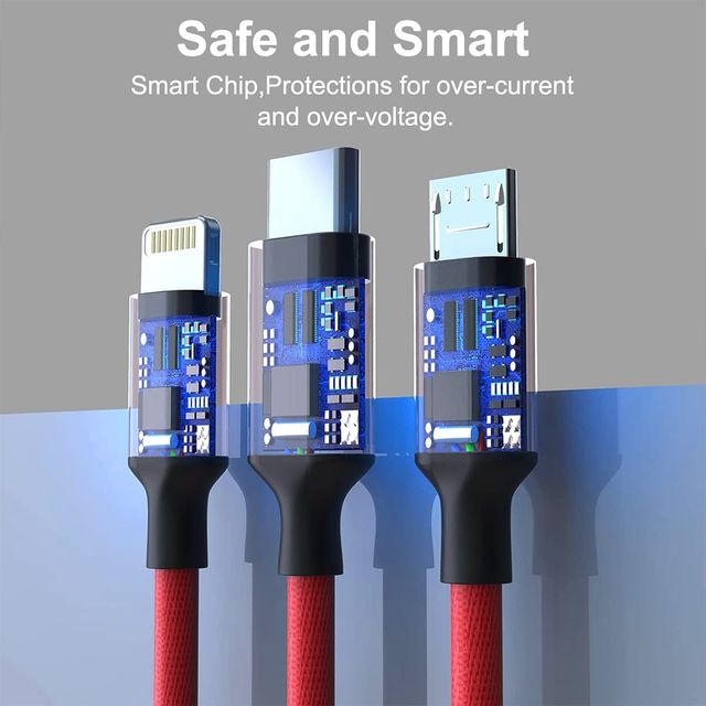 Bestor Multi Charging Cable 3 In 1 Nylon Braided Multiple Usb Fast Charging Cable (Red)