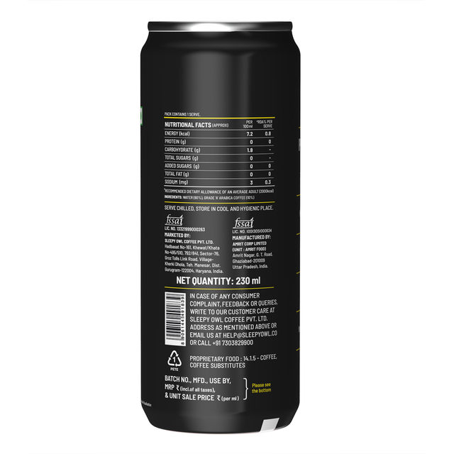 Sleepy Owl Cold Brew Black Cold Coffee Can