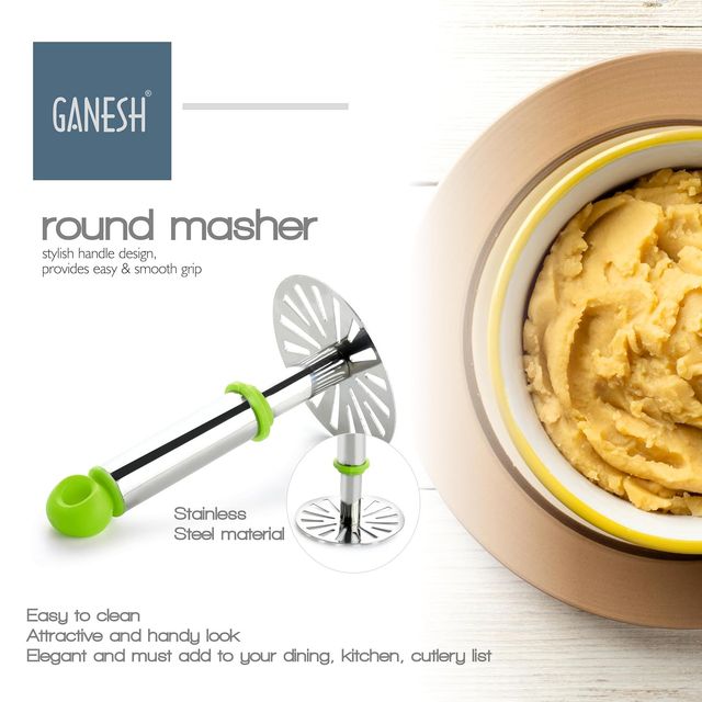 Ganesh Stainless Steel Potato Crusher Vegetable Smasher Pav Bhaji Masher With Handle - Assorted