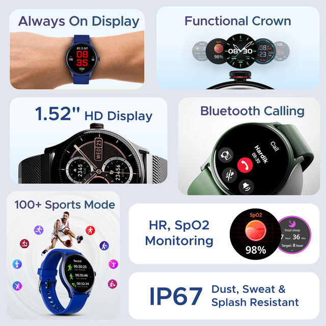 boAt Lunar Vista Smartwatch | 1.52" Display | BT Calling | Functional Crown - Cool Grey