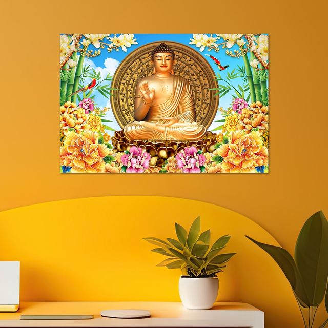 Paper Plane Design Lord Buddha Religious Wall Poster For Living Room Size | 12 x 18 inch | D7