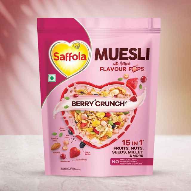 Saffola Muesli Berry Crunch With Flavour Pops, Fruits, Nuts, Seeds, Millets (15 In 1)