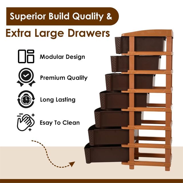 Kuber Industries 7-Layer & 57 L Modular Drawer Storage Organizer | Chocolate Brown
