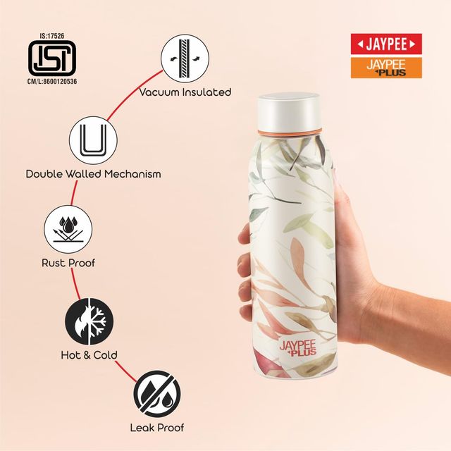 Jaypee Plus Punch Prime Vaccum Insulated Stainless Steel Water Bottle - 620 ml | Multicolour